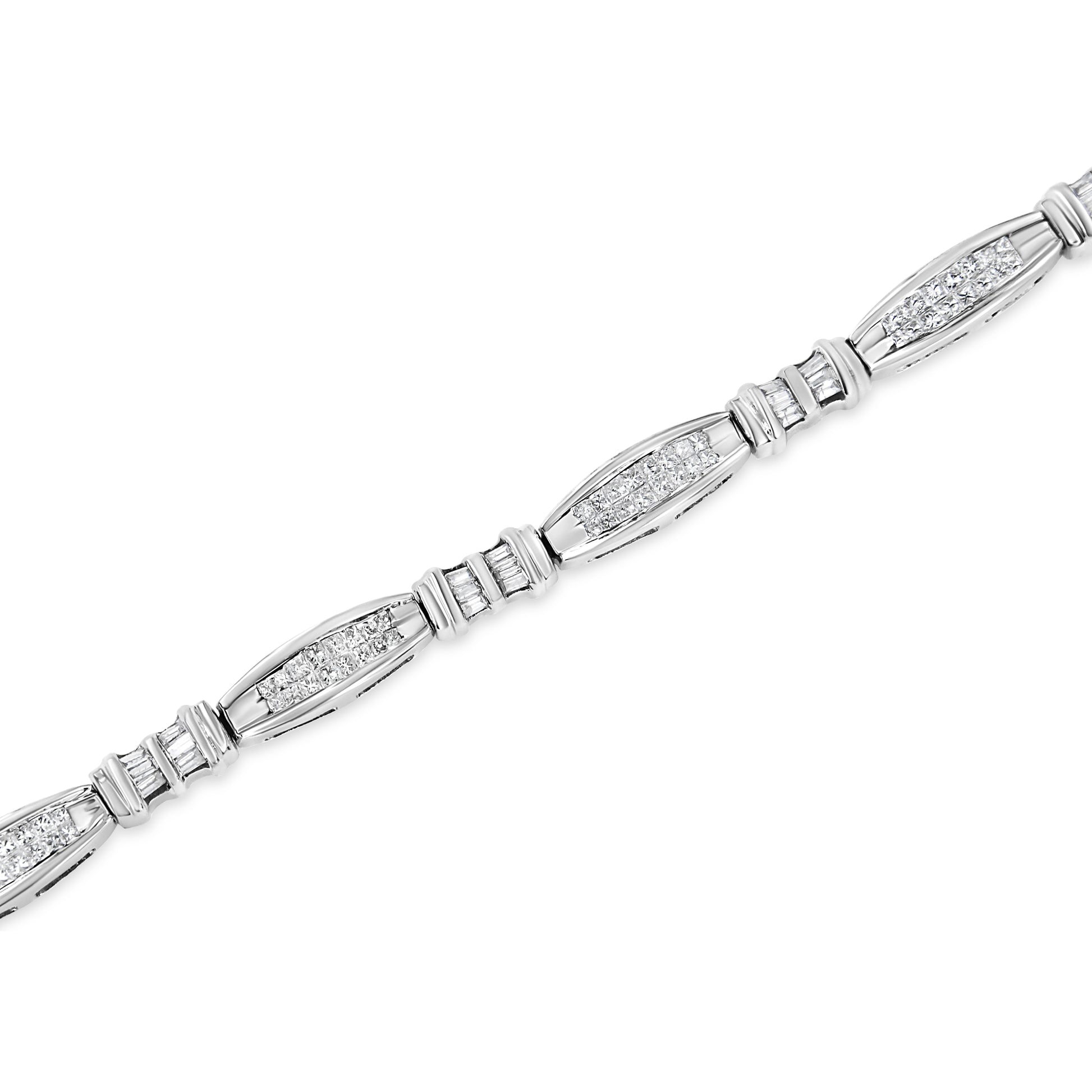 14K White Gold 2.0 Cttw Channel-Set Alternating Baguette and Princess-Cut Diamond Link Bracelet (H-I Color, SI2-I1 Clarity) - Size 7 Bids.com