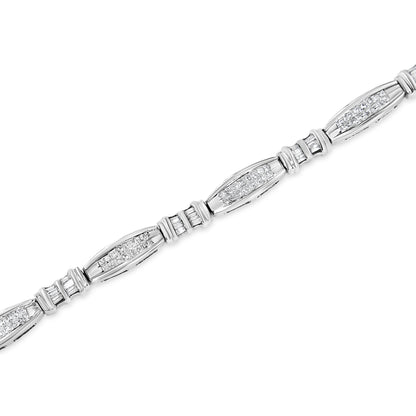 14K White Gold 2.0 Cttw Channel-Set Alternating Baguette and Princess-Cut Diamond Link Bracelet (H-I Color, SI2-I1 Clarity) - Size 7 Bids.com