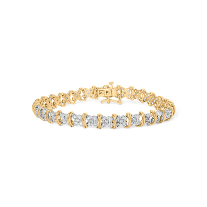 10K Yellow Gold Plated .925 Sterling Silver 2.0 Cttw Round Diamond Cluster "X" Shaped Link Bracelet (H-I Color, I3 Clarity) - 7" Bids.com