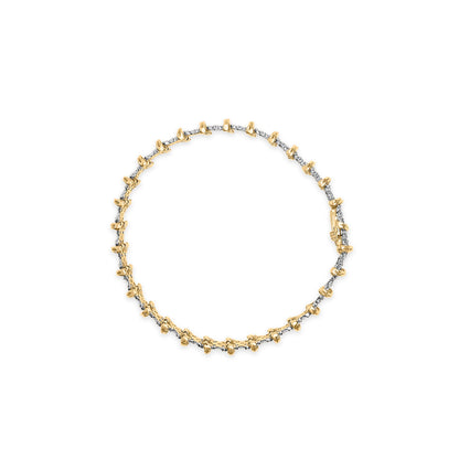 10K Yellow Gold Plated .925 Sterling Silver 2.0 Cttw Round Diamond Cluster "X" Shaped Link Bracelet (H-I Color, I3 Clarity) - 7" Bids.com