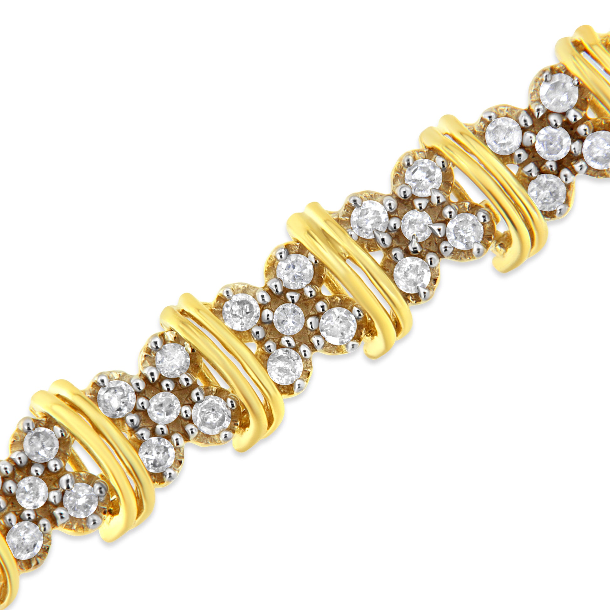 10K Yellow Gold Plated .925 Sterling Silver 2.0 Cttw Round Diamond Cluster "X" Shaped Link Bracelet (H-I Color, I3 Clarity) - 7" Bids.com