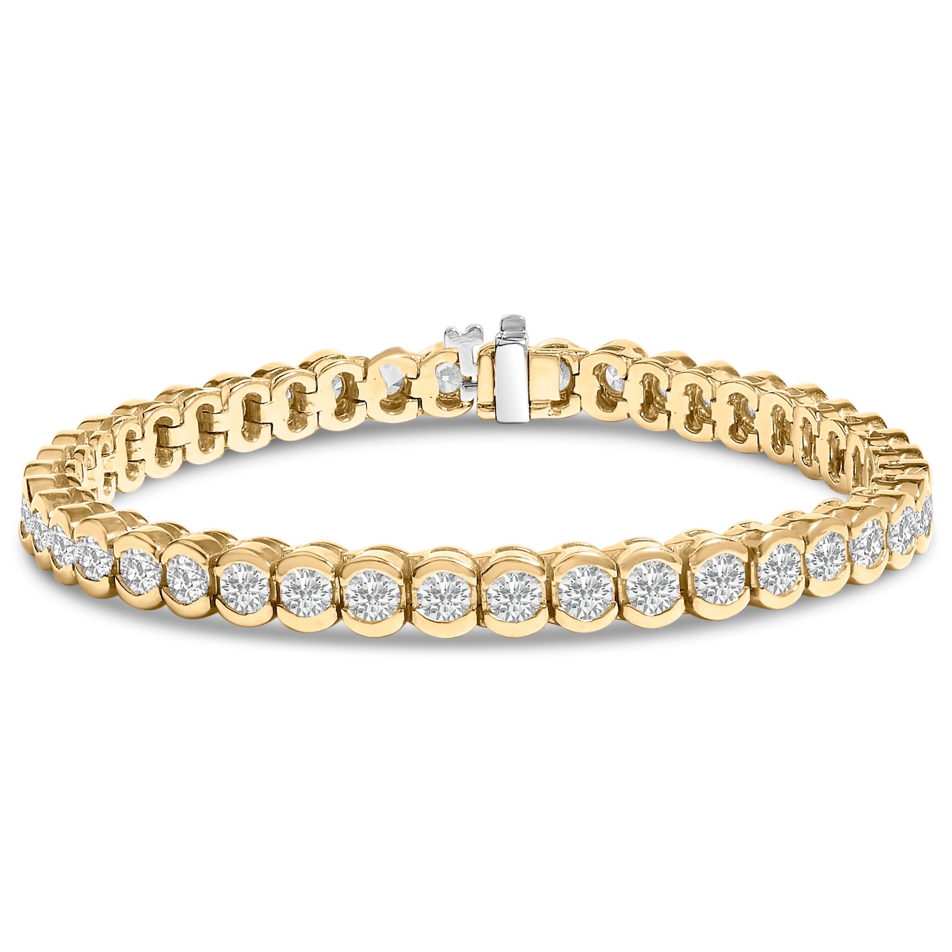 14K Yellow Gold 8.00 Cttw Half Bezel Set Diamond Tennis Bracelet (H-I Color, SI2-I1 Clarity) - 7" Inches Bids.com