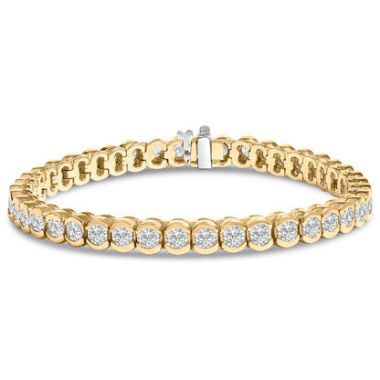 14K Yellow Gold 8.00 Cttw Half Bezel Set Diamond Tennis Bracelet (H-I Color, SI2-I1 Clarity) - 7" Inches Bids.com