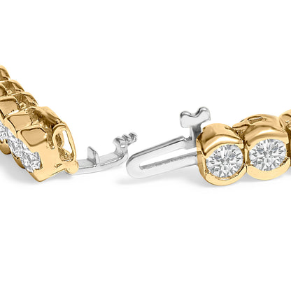 14K Yellow Gold 8.00 Cttw Half Bezel Set Diamond Tennis Bracelet (H-I Color, SI2-I1 Clarity) - 7" Inches Bids.com