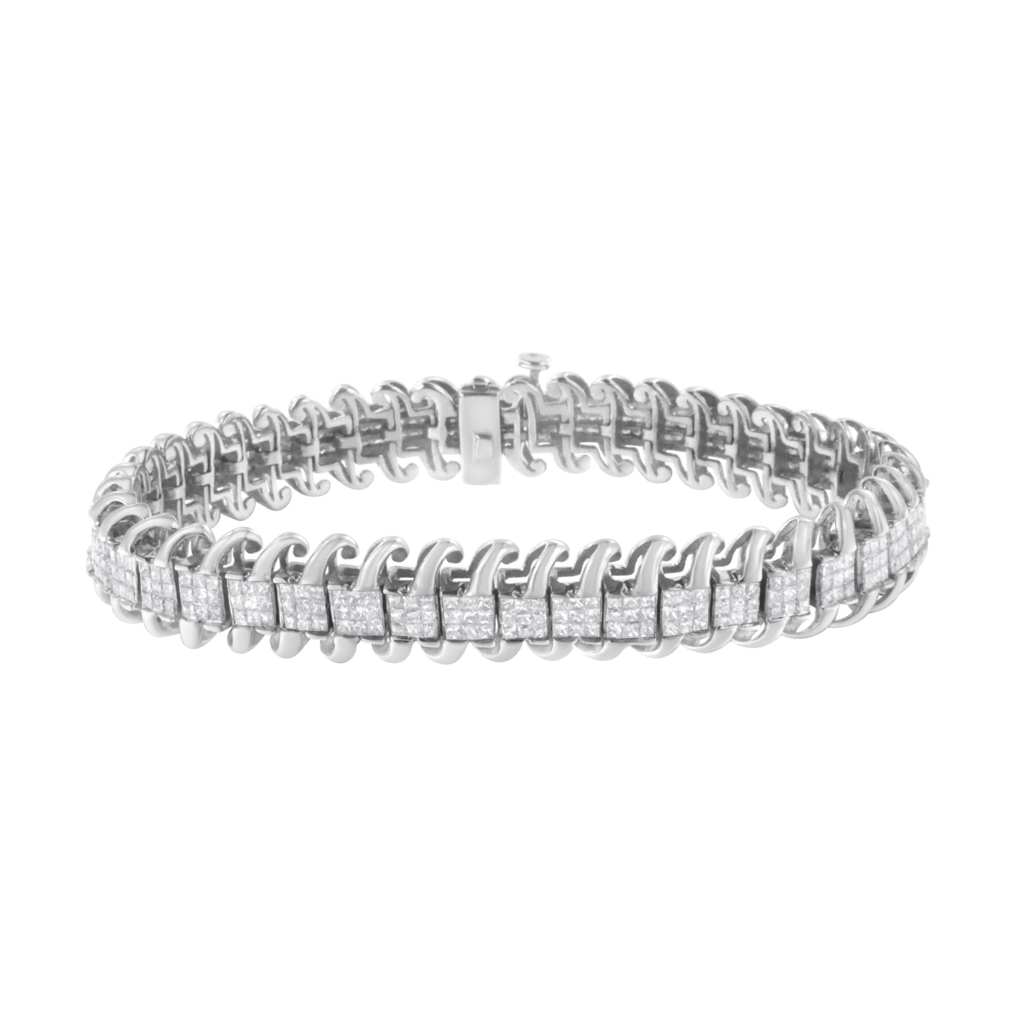 14K White Gold 5.0 Cttw Princess Cut Diamond 7" Invisible Set Wavy S-Link Tennis Bracelet (G-H Color, SI1-SI2 Clarity) Bids.com