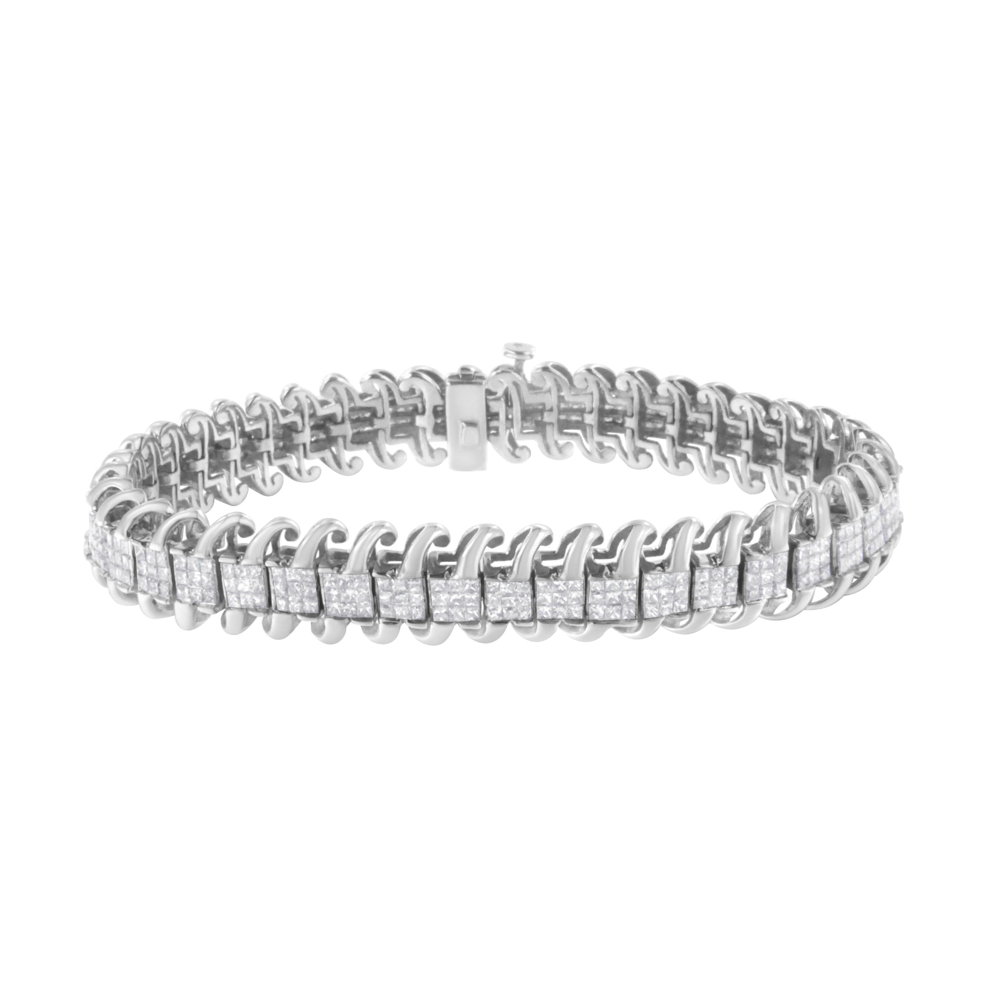 14K White Gold 5.0 Cttw Princess Cut Diamond 7" Invisible Set Wavy S-Link Tennis Bracelet (G-H Color, SI1-SI2 Clarity) Bids.com