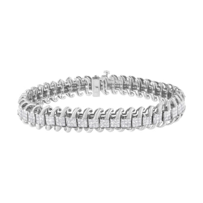 14K White Gold 5.0 Cttw Princess Cut Diamond 7" Invisible Set Wavy S-Link Tennis Bracelet (G-H Color, SI1-SI2 Clarity) Bids.com