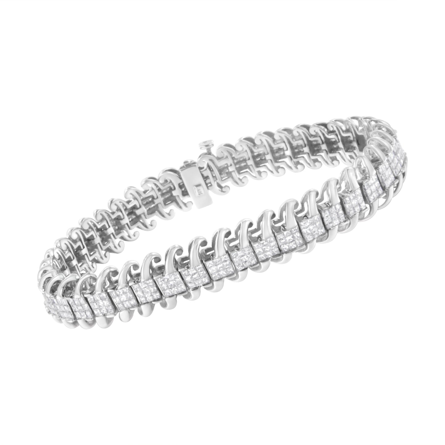 14K White Gold 5.0 Cttw Princess Cut Diamond 7" Invisible Set Wavy S-Link Tennis Bracelet (G-H Color, SI1-SI2 Clarity) Bids.com