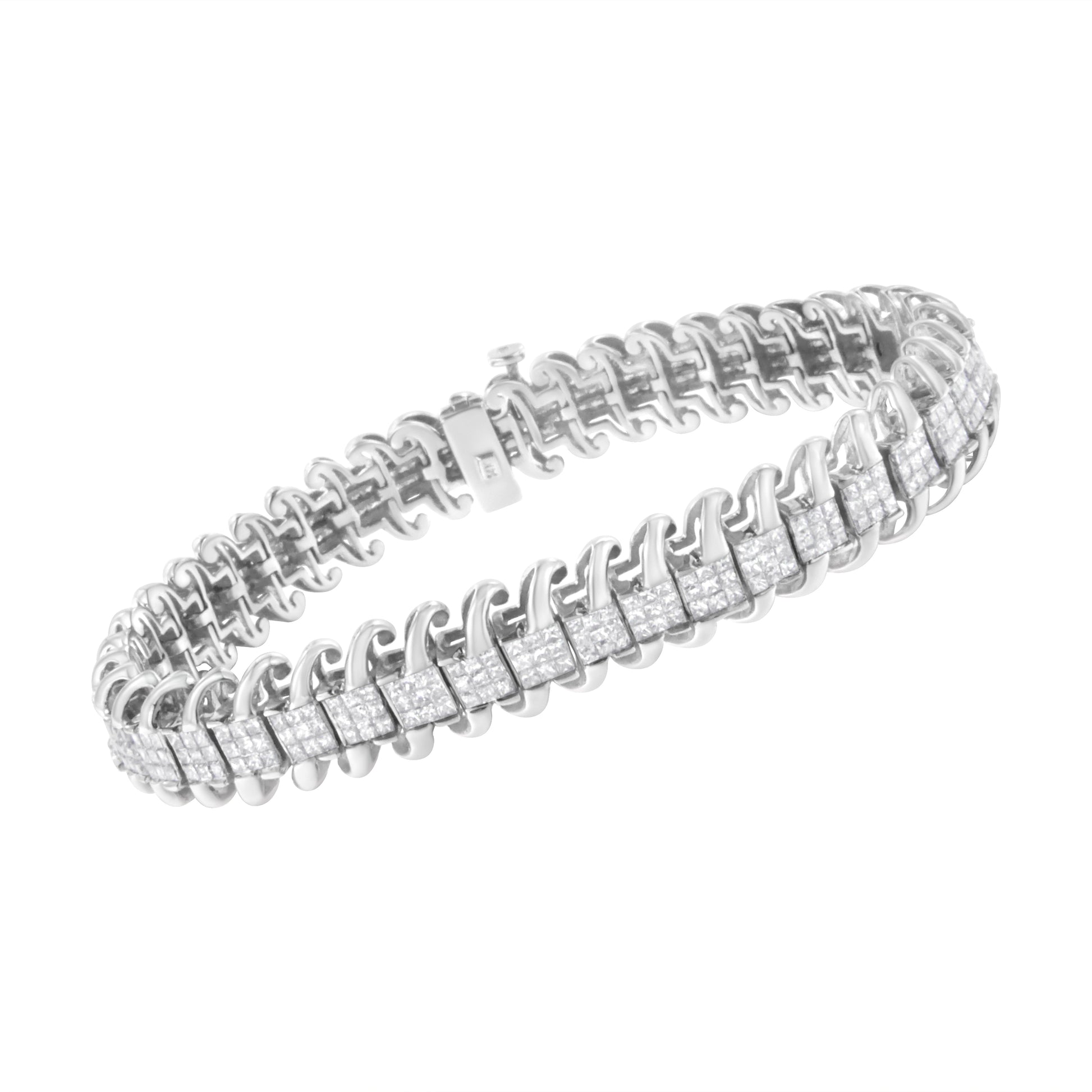 14K White Gold 5.0 Cttw Princess Cut Diamond 7" Invisible Set Wavy S-Link Tennis Bracelet (G-H Color, SI1-SI2 Clarity) Bids.com