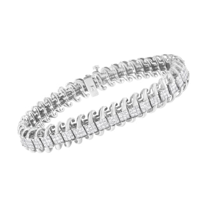 14K White Gold 5.0 Cttw Princess Cut Diamond 7" Invisible Set Wavy S-Link Tennis Bracelet (G-H Color, SI1-SI2 Clarity) Bids.com