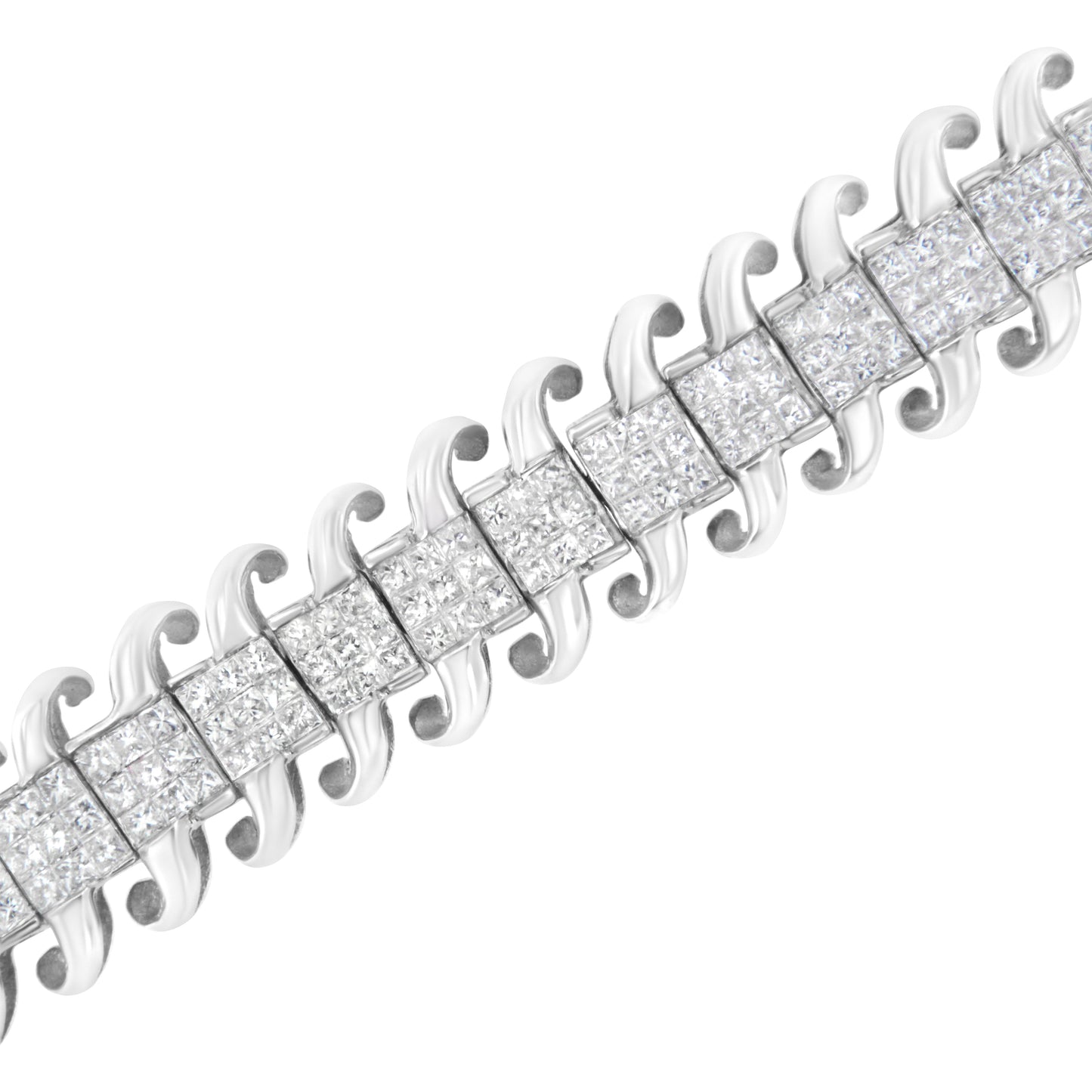 14K White Gold 5.0 Cttw Princess Cut Diamond 7" Invisible Set Wavy S-Link Tennis Bracelet (G-H Color, SI1-SI2 Clarity) Bids.com