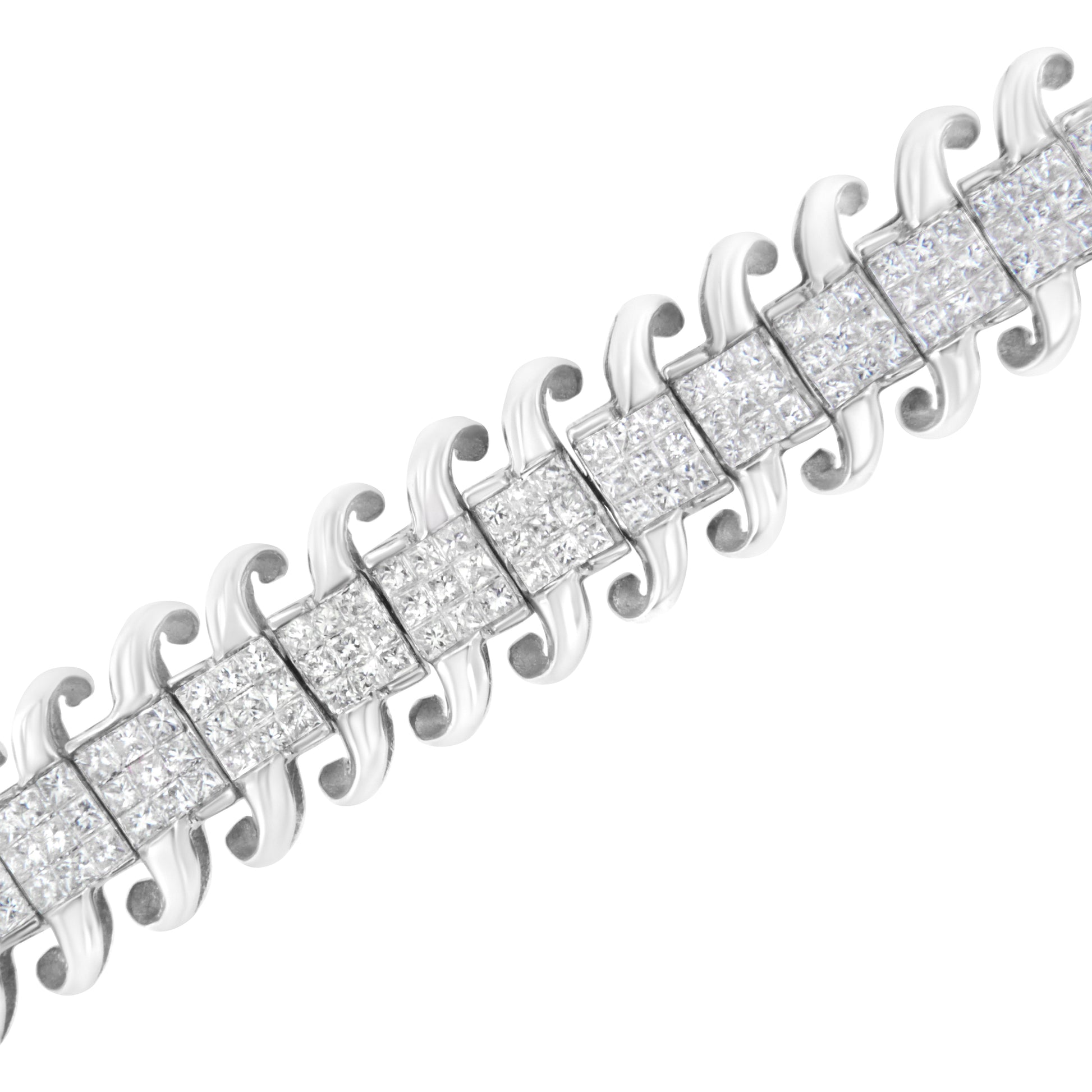 14K White Gold 5.0 Cttw Princess Cut Diamond 7" Invisible Set Wavy S-Link Tennis Bracelet (G-H Color, SI1-SI2 Clarity) Bids.com