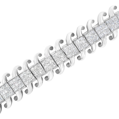 14K White Gold 5.0 Cttw Princess Cut Diamond 7" Invisible Set Wavy S-Link Tennis Bracelet (G-H Color, SI1-SI2 Clarity) Bids.com