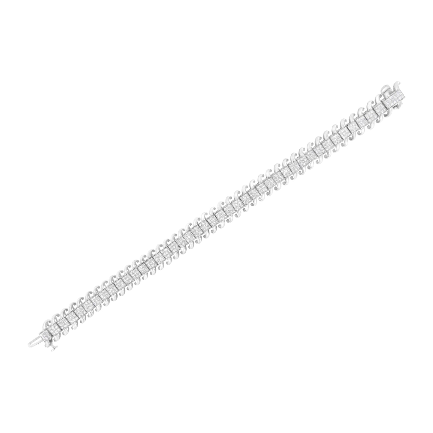 14K White Gold 5.0 Cttw Princess Cut Diamond 7" Invisible Set Wavy S-Link Tennis Bracelet (G-H Color, SI1-SI2 Clarity) Bids.com