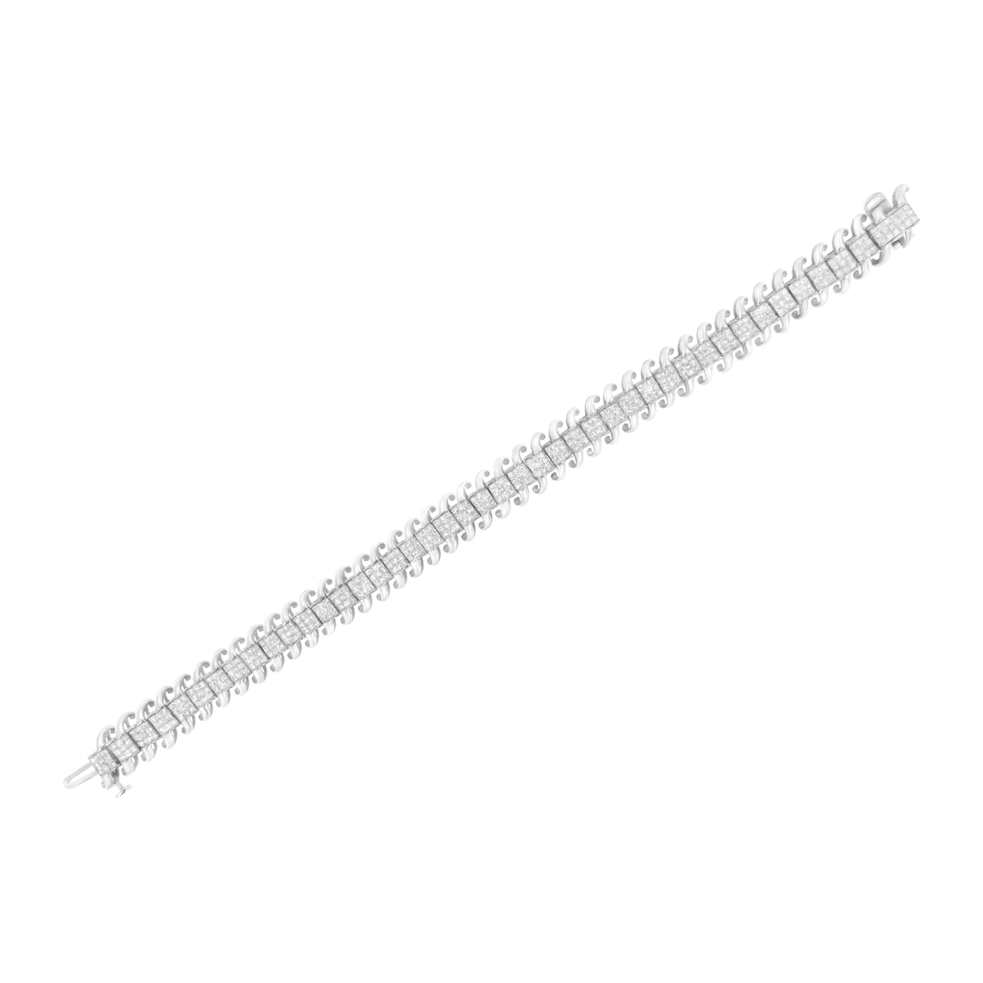 14K White Gold 5.0 Cttw Princess Cut Diamond 7" Invisible Set Wavy S-Link Tennis Bracelet (G-H Color, SI1-SI2 Clarity) Bids.com