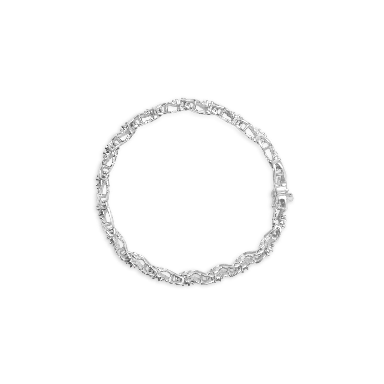 14K White Gold 2.00 Cttw Diamond Cluster and Spiral Link Bracelet (I-J Color, I1-I2 Clarity) - 7" Bids.com