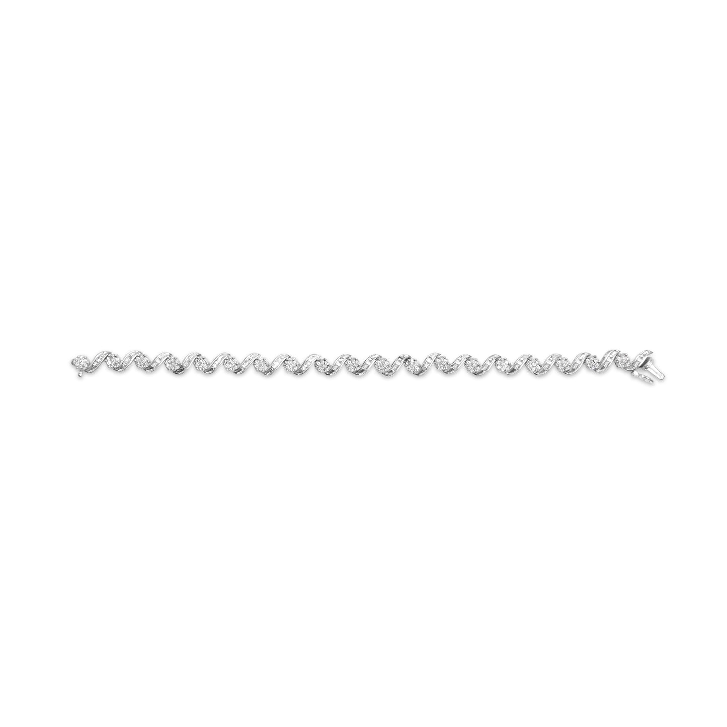 14K White Gold 2.00 Cttw Diamond Cluster and Spiral Link Bracelet (I-J Color, I1-I2 Clarity) - 7" Bids.com