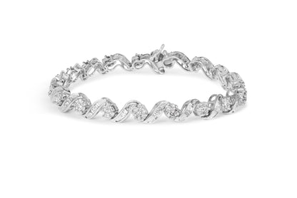 14K White Gold 2.00 Cttw Diamond Cluster and Spiral Link Bracelet (I-J Color, I1-I2 Clarity) - 7" Bids.com