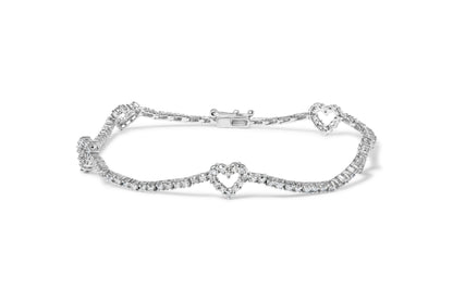 14K White Gold 1 1/2 Cttw Diamond Heart Station Strand Bracelet (H-I Color, I1-I2 Clarity) - 7.5 Inches Bids.com