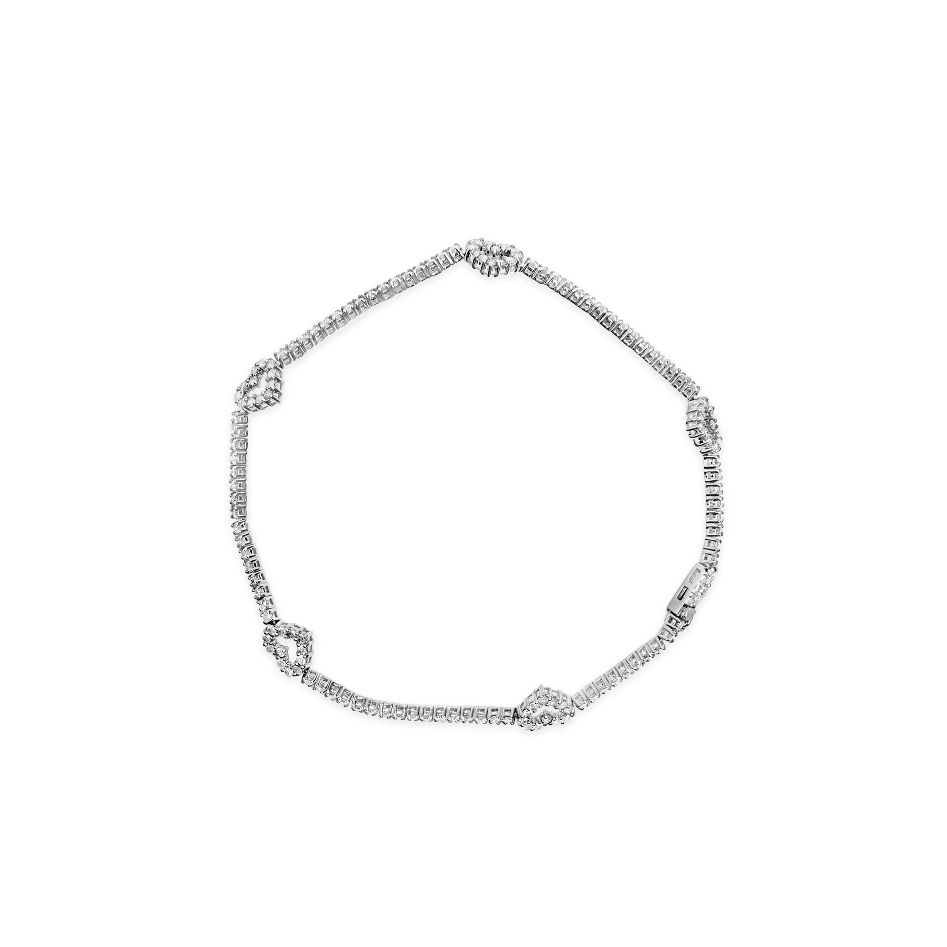 14K White Gold 1 1/2 Cttw Diamond Heart Station Strand Bracelet (H-I Color, I1-I2 Clarity) - 7.5 Inches Bids.com
