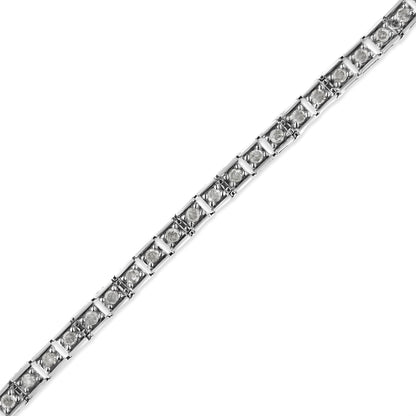.925 Sterling Silver 1.0 Cttw Diamond Square Hybrid Link 7" Tennis Bracelet (I-J Color, I2-I3 Clarity) Bids.com