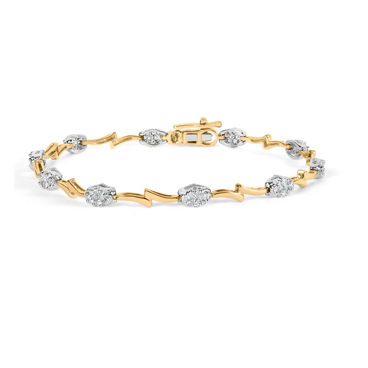 10K White and Yellow Gold 1.00 Cttw Diamond Oval Shaped Cluster Link  Bracelet (I-J Color, SI2-I1 Clarity) - 7" Inches Bids.com