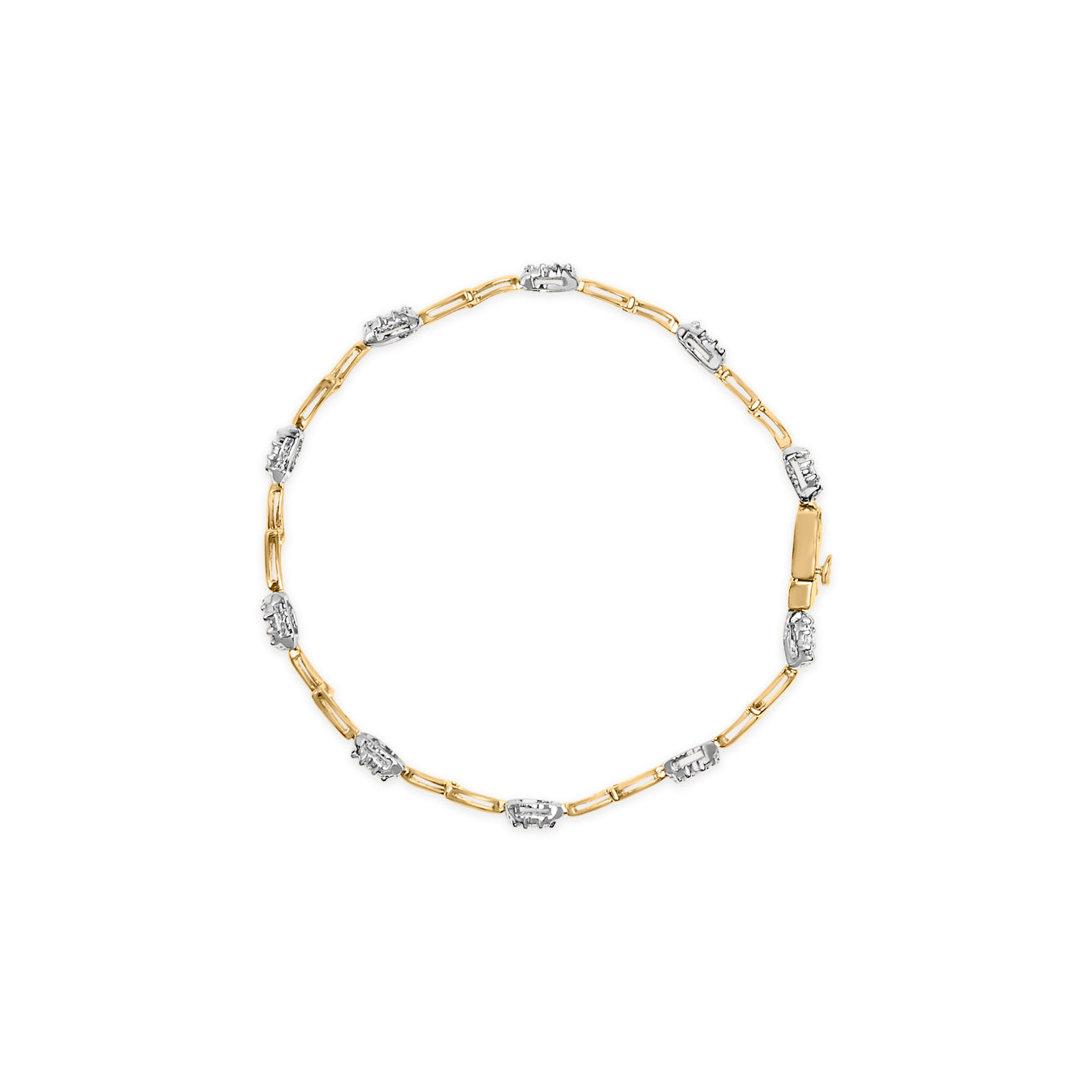 10K White and Yellow Gold 1.00 Cttw Diamond Oval Shaped Cluster Link  Bracelet (I-J Color, SI2-I1 Clarity) - 7" Inches Bids.com