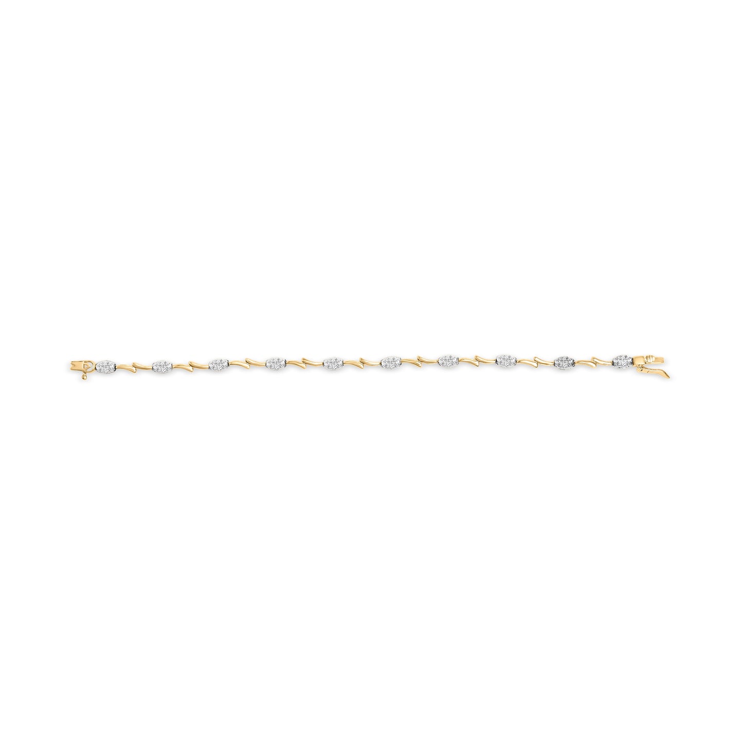 10K White and Yellow Gold 1.00 Cttw Diamond Oval Shaped Cluster Link  Bracelet (I-J Color, SI2-I1 Clarity) - 7" Inches Bids.com