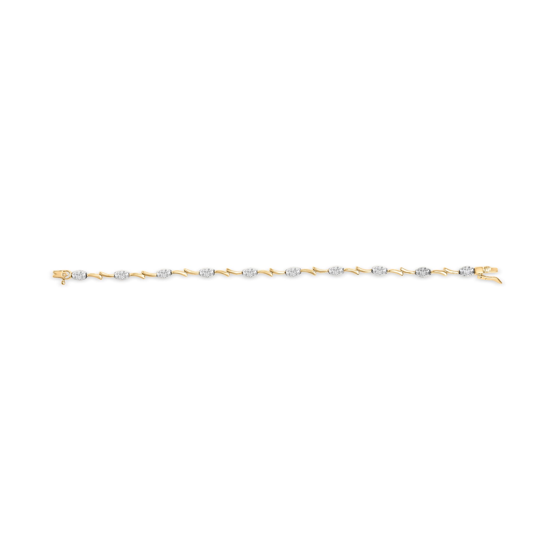 10K White and Yellow Gold 1.00 Cttw Diamond Oval Shaped Cluster Link  Bracelet (I-J Color, SI2-I1 Clarity) - 7" Inches Bids.com