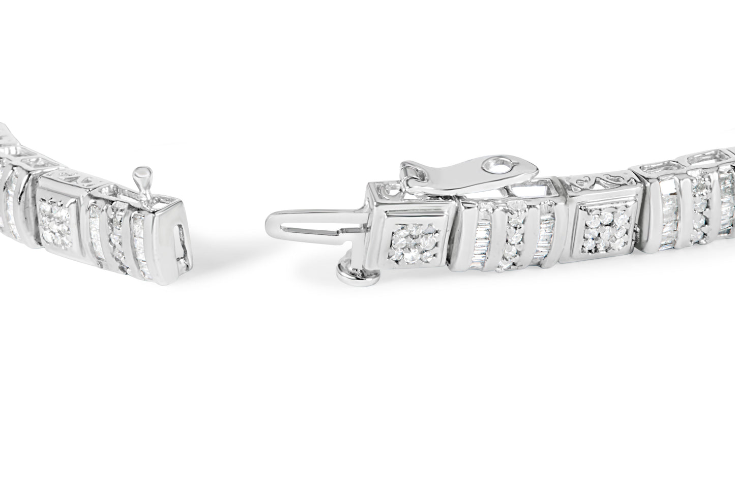 10K White Gold Round and Baguette Cut Diamond Bracelet (2.00 cttw, H-I Color, I2-I3 Clarity) Bids.com