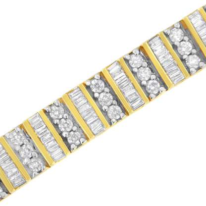 14K Yellow Gold 5.50 Cttw Round and Baguette Diamond Link Bracelet Bids.com