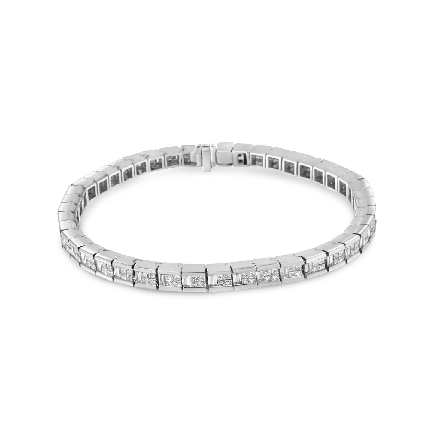 14K White Gold 4 3/8 Cttw Alternating Invisible Set Princess and Baguette Diamond Tennis Bracelet (G-H Color, VS1-VS2 Clarity) - Size 7" Bids.com