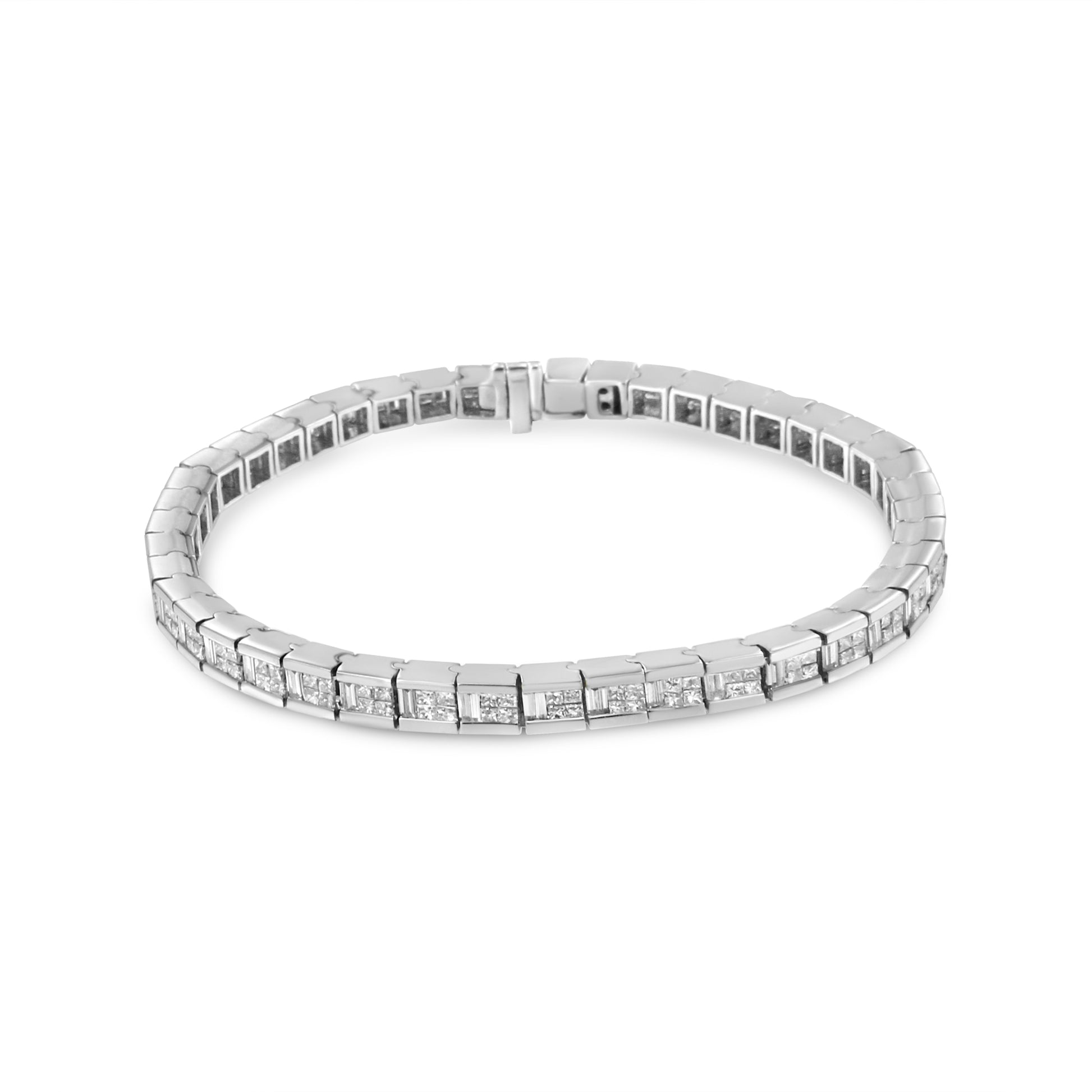 14K White Gold 4 3/8 Cttw Alternating Invisible Set Princess and Baguette Diamond Tennis Bracelet (G-H Color, VS1-VS2 Clarity) - Size 7" Bids.com