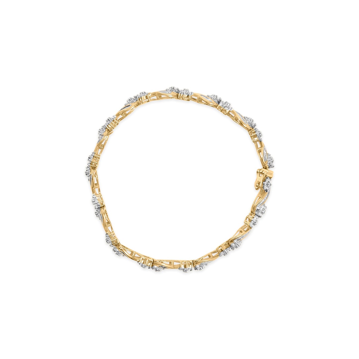 10k Yellow Gold 3.00 Cttw Round-Cut and Baguette-Cut Floral Link 7.25" Bracelet (I-J Color, I1-I2 Clarity) Bids.com