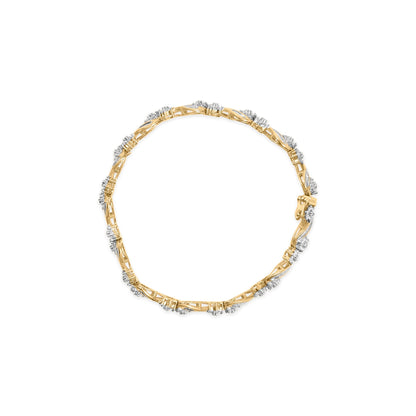 10k Yellow Gold 3.00 Cttw Round-Cut and Baguette-Cut Floral Link 7.25" Bracelet (I-J Color, I1-I2 Clarity) Bids.com