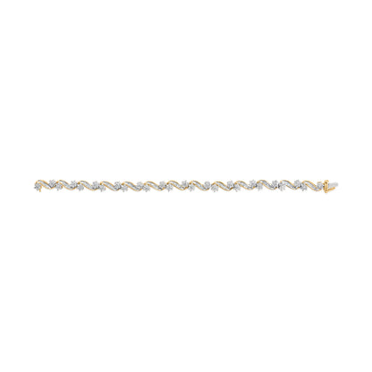 10k Yellow Gold 3.00 Cttw Round-Cut and Baguette-Cut Floral Link 7.25" Bracelet (I-J Color, I1-I2 Clarity) Bids.com