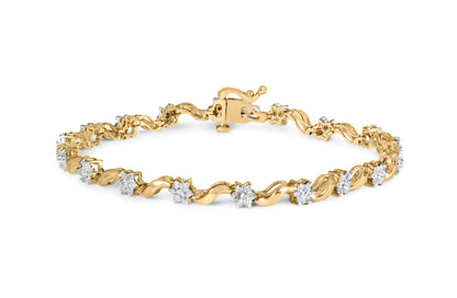 10k Yellow Gold 1.00 Cttw Round-Cut Diamond Floral S-Link 7.50" Bracelet (I-J Color, I2-I3 Clarity) Bids.com