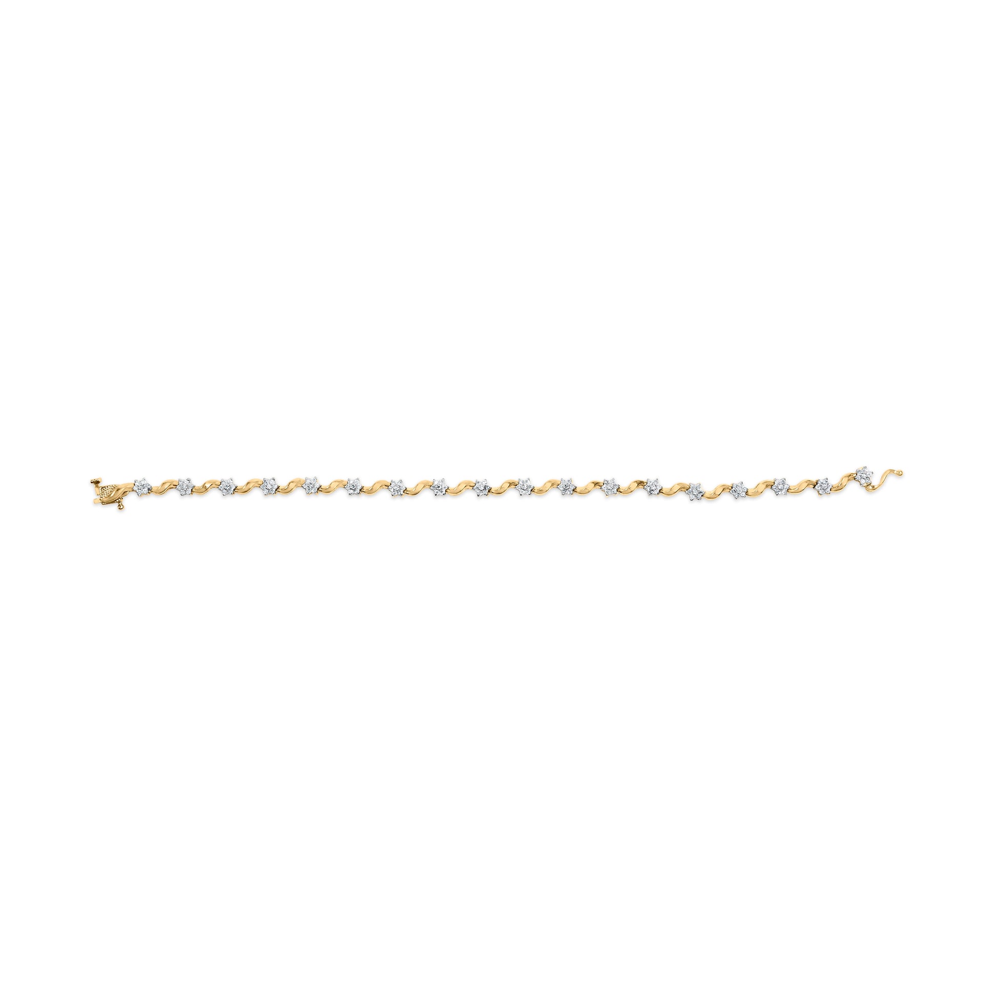 10k Yellow Gold 1.00 Cttw Round-Cut Diamond Floral S-Link 7.50" Bracelet (I-J Color, I2-I3 Clarity) Bids.com