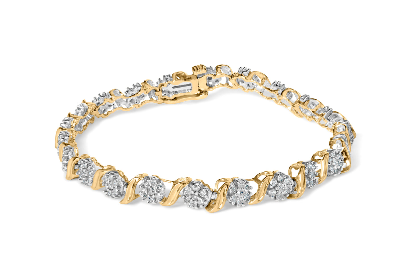 10K Yellow Gold 2.00 Cttw Round Cut Diamond 'S' Cluster Bracelet (J-K Color, I1-I2 Clarity) Bids.com