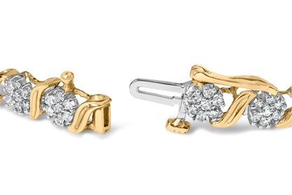 10K Yellow Gold 2.00 Cttw Round Cut Diamond 'S' Cluster Bracelet (J-K Color, I1-I2 Clarity) Bids.com