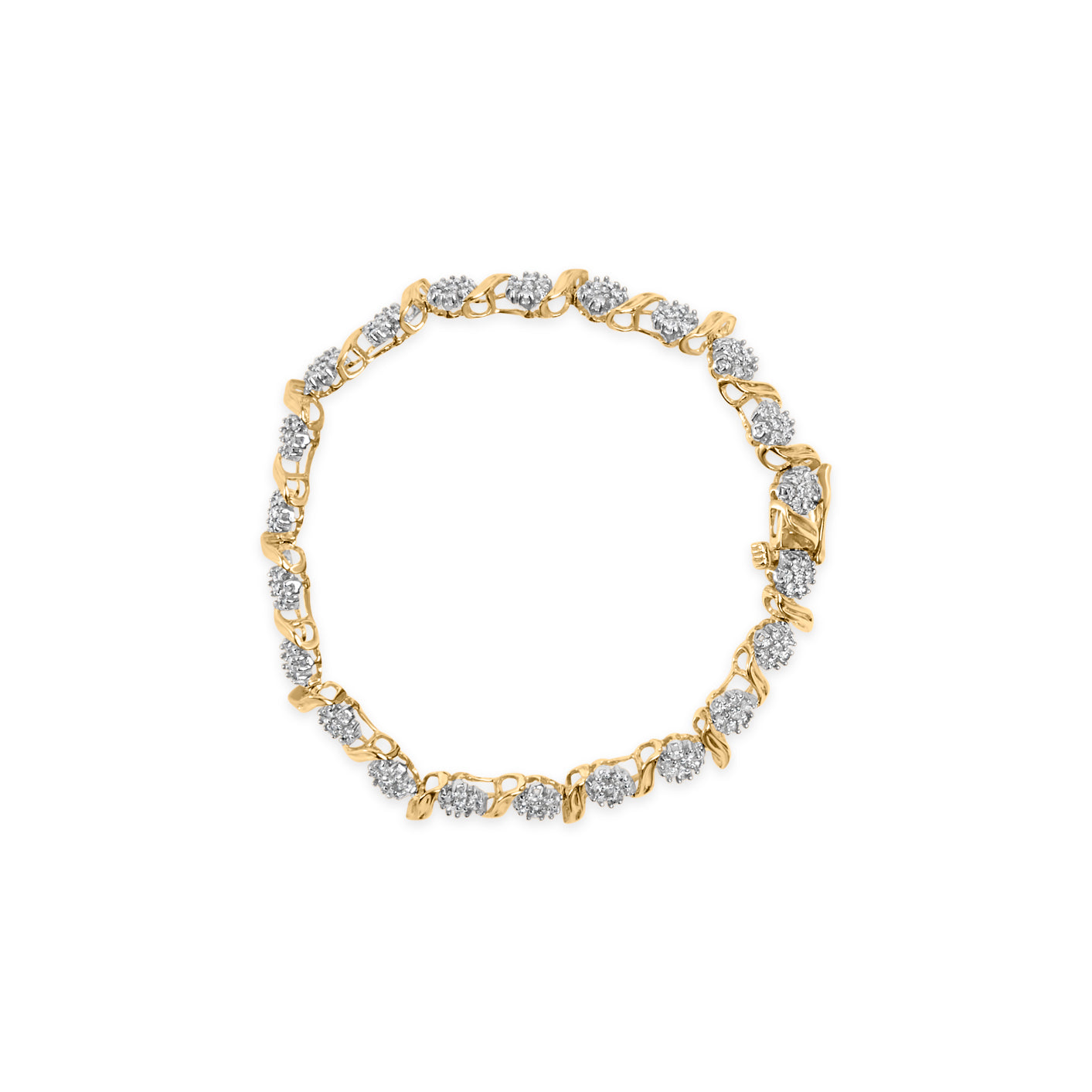 10K Yellow Gold 2.00 Cttw Round Cut Diamond 'S' Cluster Bracelet (J-K Color, I1-I2 Clarity) Bids.com