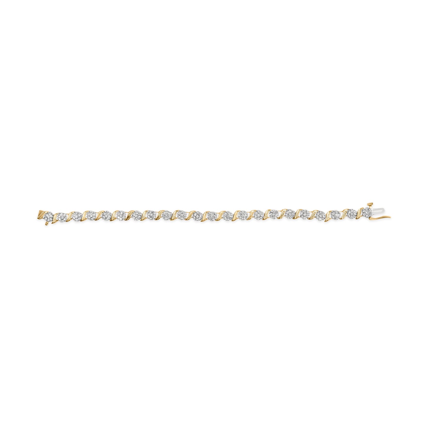 10K Yellow Gold 2.00 Cttw Round Cut Diamond 'S' Cluster Bracelet (J-K Color, I1-I2 Clarity) Bids.com