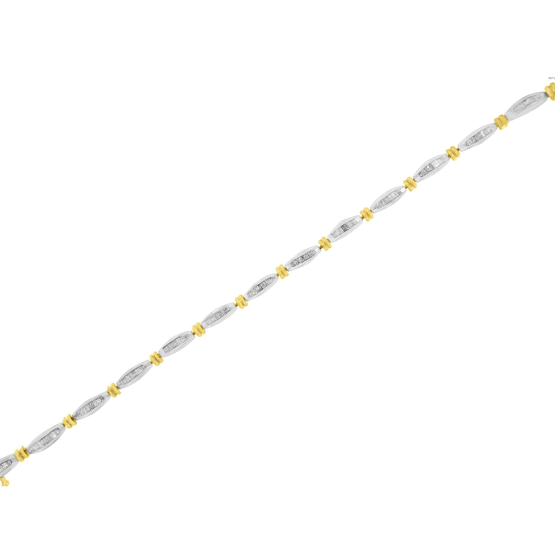 10K Two-Tone Gold 2.0 Cttw Baguette Diamond Channel Link Bracelet Bids.com