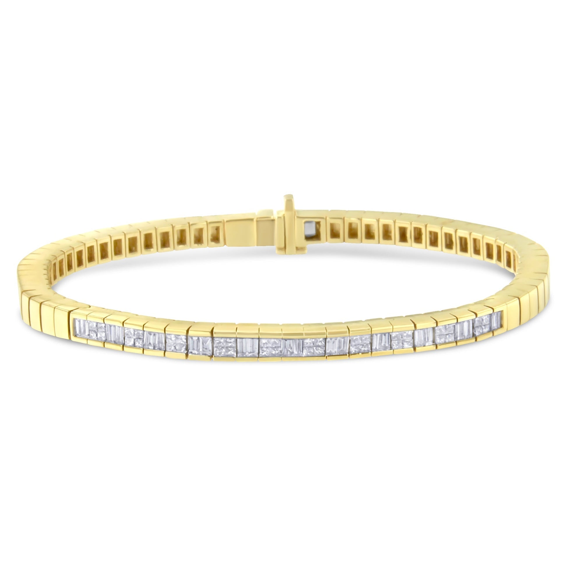 14K Yellow Gold 1-1/10 Cttw Princess & Baguette Cut Diamond 7" Alternating Stone Eternity Tennis Bracelet (G-H Color, VS1-VS2 Clarity) Bids.com