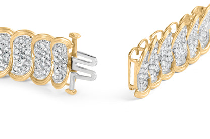 10k Yellow Gold 5.00 Cttw Diamond Oval Banded Link Bracelet (I-J Color, I1-I2 Clarity) - 7" Inches Bids.com