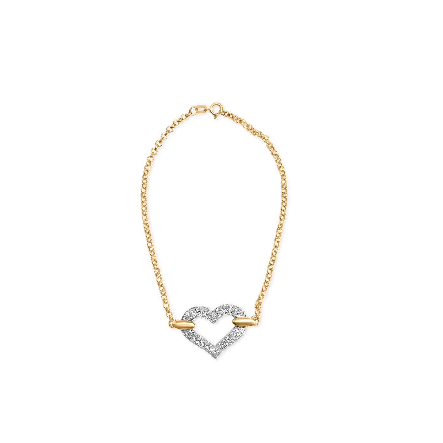 10K Two Tone Gold 1/4 Cttw Diamond Encrusted Heart Charm 7" Bracelet (H-I Color, I1-I2 Clarity) Bids.com