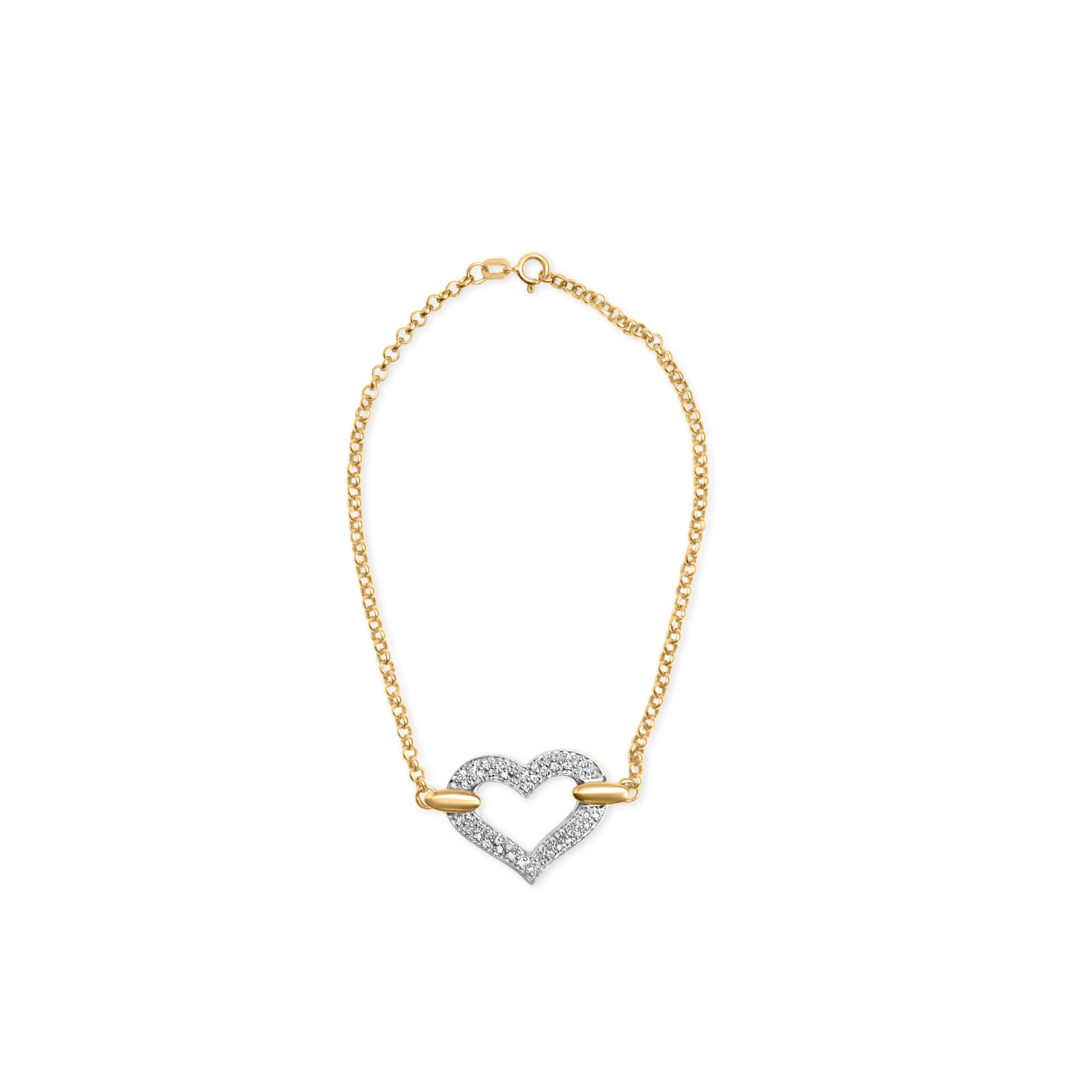 10K Two Tone Gold 1/4 Cttw Diamond Encrusted Heart Charm 7" Bracelet (H-I Color, I1-I2 Clarity) Bids.com