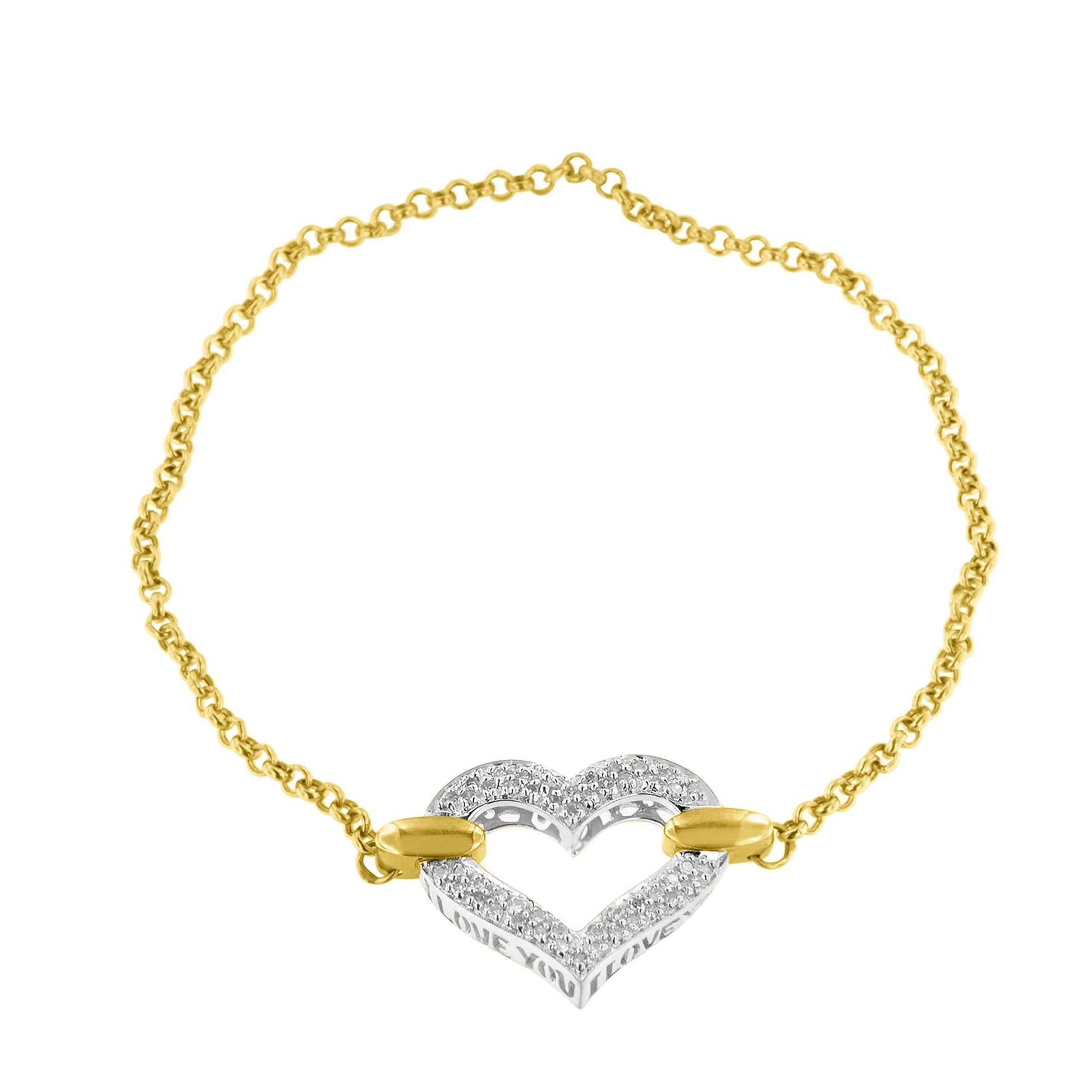 10K Two Tone Gold 1/4 Cttw Diamond Encrusted Heart Charm 7" Bracelet (H-I Color, I1-I2 Clarity) Bids.com