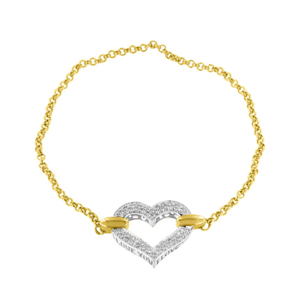 10K Two Tone Gold 1/4 Cttw Diamond Encrusted Heart Charm 7" Bracelet (H-I Color, I1-I2 Clarity) Bids.com