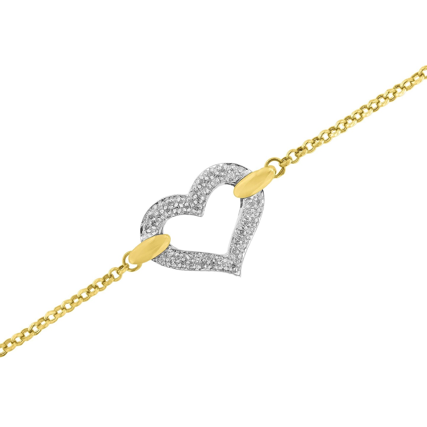 10K Two Tone Gold 1/4 Cttw Diamond Encrusted Heart Charm 7" Bracelet (H-I Color, I1-I2 Clarity) Bids.com